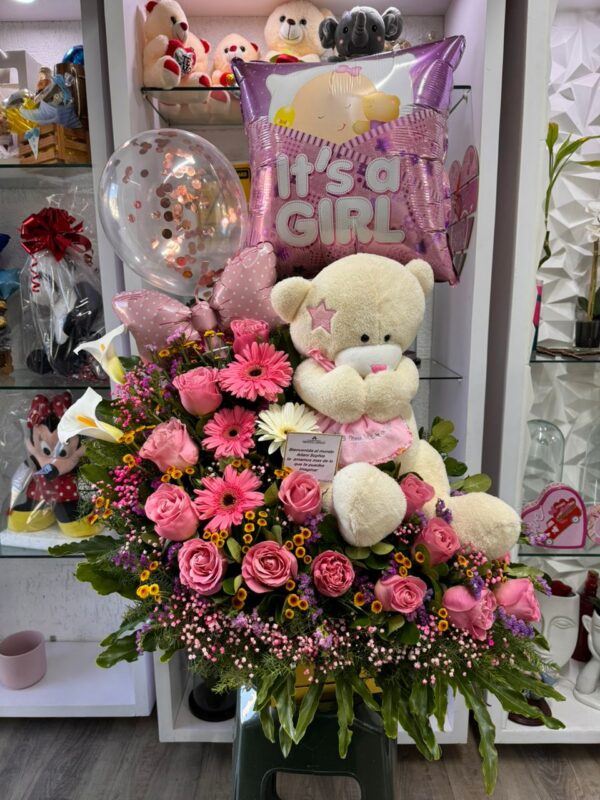 Ramo de Rosas Rosado con Peluche